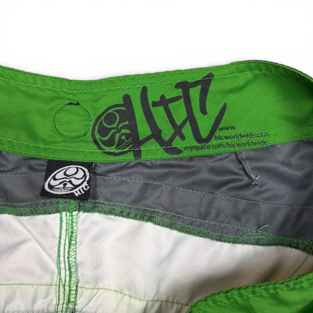 HIC Hawaiian Island Creations Mens Green Grey Board Shorts Swim Trunks Size 38